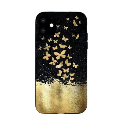 Voor iPhone 11 Pro geschilderd patroon zachte TPU beschermhoes (gouden vlinder)