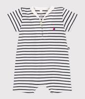 Combicourte baby met trui-kraag PETIT BATEAU in gestreept katoen marineblauw - thumbnail