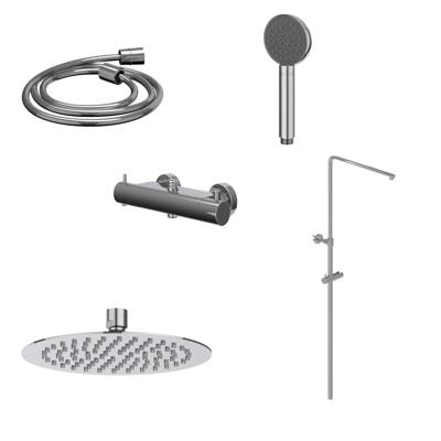 Regendoucheset IVY Bond Opbouw Thermostatisch 30 cm Slim Satin Handdouche Chroom Regendoucheset IVY Bond Opbouw Thermostatisch 30 cm Slim Satin Handdouche Chroom