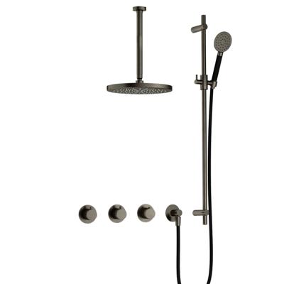 Hotbath Cobber - CB7067 - Inbouw Regendoucheset - Verouderd Ijzer - 2 Stopkranen - Thermostatisch - Plafondbuis 30 cm - Hoofddouche 200 mm - Ronde Handdouche 3 Standen - Glijstang 900 mm - Waterbesparend
