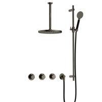 Hotbath Cobber - CB7067 - Inbouw Regendoucheset - Verouderd Ijzer - 2 Stopkranen - Thermostatisch - Plafondbuis 30 cm - Hoofddouche 200 mm - Ronde Handdouche 3 Standen - Glijstang 900 mm - Waterbesparend - thumbnail