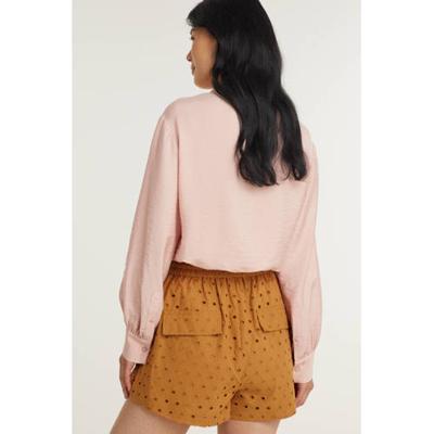 JOSH V high waist wide leg korte broek Dahlia met textuur cognac