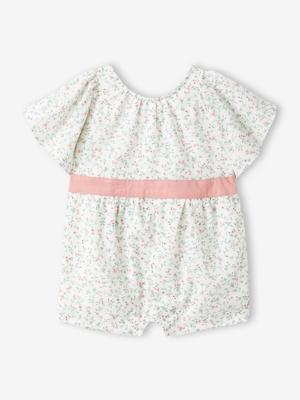 Bloemige combishort voor babymeisjes wit, bedrukt