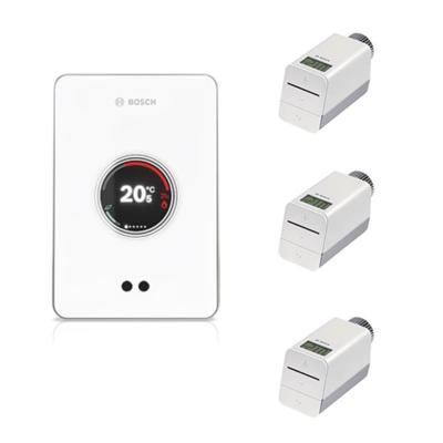 Bosch EasyControl set m. 1x Single slimme kamerthermostaat en 3x Smart radiatorthermostaatkop wit 7736701393