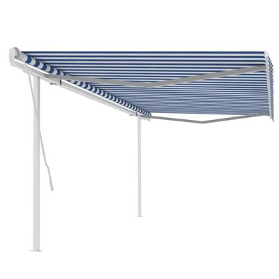 Luifel handmatig uittrekbaar met palen 5x3 m blauw en wit
