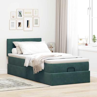 Ottoman bed met matras en LED's 100x200 cm fluweel donkergroen