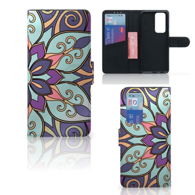 OPPO Find X3 Neo 5G Hoesje Purple Flower | Portemonnee hoesje
