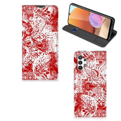 Mobiel BookCase Samsung Galaxy A32 4G | A32 5G Enterprise Editie Angel Skull Rood Mobiel BookCase Samsung Galaxy A32 4G | A32 5G Enterprise Editie Angel Skull Rood