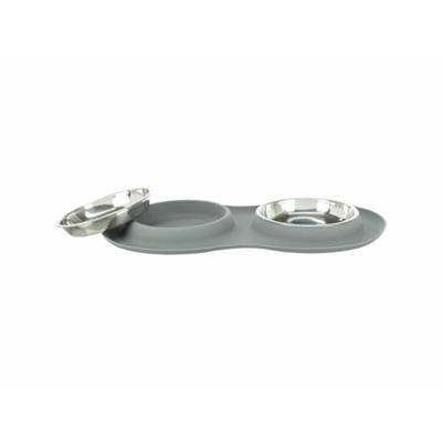 TRIXIE VOERBAK / WATERBAK DUBBEL SILICONEN / RVS GRIJS 2X300 ML