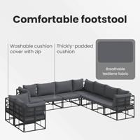 Tuinbankenset met kussen 10 pcs Zwart Aluminium - thumbnail