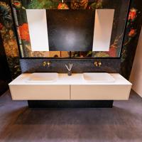 Badkamermeubelset Mondiaz Erin 200 cm met 2 Lades met RIDGE Wastafel Dubbel Talc Zonder Kraangaten Greeploos Mat Rosee - thumbnail