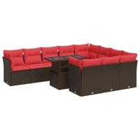 11-delige Loungeset met kussens poly rattan acacia bruin - thumbnail