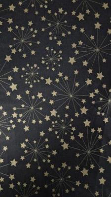 Zijdevloei papier 50x75cm 22gr 100 vel zwart met gouden sterren