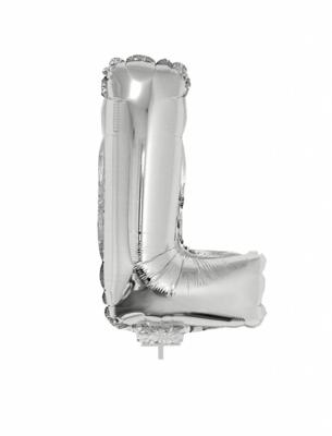 Folieballon zilver letter &apos;L&apos; met rietje