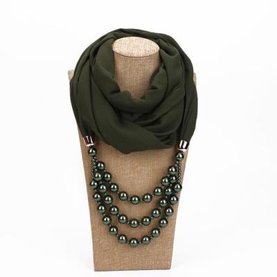 2 stks nationale stijl sjaal met imitatie parel ketting (Army Green)
