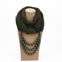 2 stks nationale stijl sjaal met imitatie parel ketting (Army Green) - thumbnail