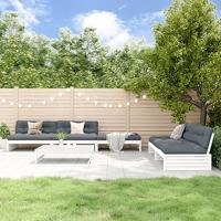 6-delige Loungeset met kussens massief hout wit - thumbnail