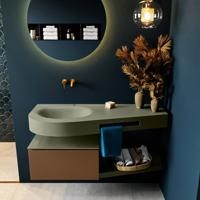 MONDIAZ RIVA 120cm badmeubel onderkast / planchet kleur Rust met 1 lade. Wastafel DULCET links 0 kraangaten kleur Army. - thumbnail