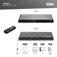 Digitus DS-55334 HDMI-switch 1 + 5 poorten LED-weergave, Met afstandsbediening, Ultra HD-geschikt, Met metalen behuizing, Individueel schakelbaar, Met - thumbnail