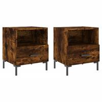 Nachtkastjes 2 st 40x35x47,5 cm bewerkt hout gerookt eikenkleur - thumbnail