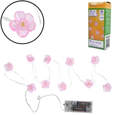 Lichtketting bloemen roze LED op batterij 120 cm | 25 stuks