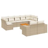 10-delige Loungeset met kussens poly rattan beige - thumbnail