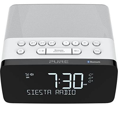 Pure Siesta Charge Bluetooth wekker digitaal met oplaadpad DAB/DAB+ digitale en FM-wekker, Bluetooth, USB, draadloos mobiele telefoonlaadstation, 40 zenderopslagplaatsen, AUX, USB, wit