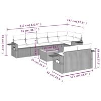 9-delige Loungeset met kussens poly rattan grijs - thumbnail