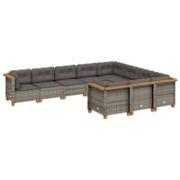 10-delige Loungeset met kussens poly rattan grijs - thumbnail