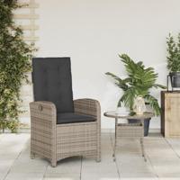 Tuinstoel verstelbaar met kussens poly rattan grijs - thumbnail