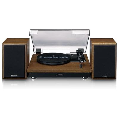 Platenspeler met Bluetooth-ontvangst en twee houten speakers