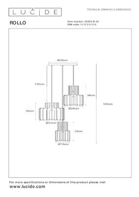 Lucide ROLLO - Hanglamp - 3xE27 - Terracotta