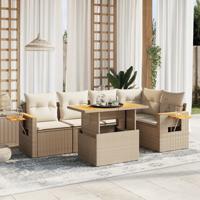 6-delige Loungeset met kussens poly rattan beige - thumbnail