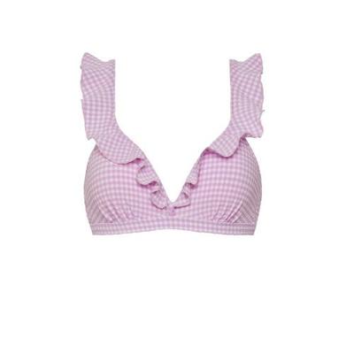 Beachlife geruite voorgevormde beugel bikinitop lila/wit