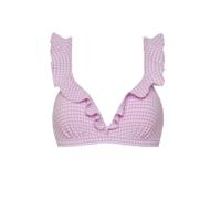 Beachlife geruite voorgevormde beugel bikinitop lila/wit - thumbnail