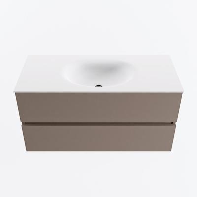 MONDIAZ VICA 100cm badmeubel onderkast Smoke 2 lades. Wastafel MOON midden 1 kraangat, kleur Talc.