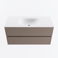 MONDIAZ VICA 100cm badmeubel onderkast Smoke 2 lades. Wastafel MOON midden 1 kraangat, kleur Talc. - thumbnail