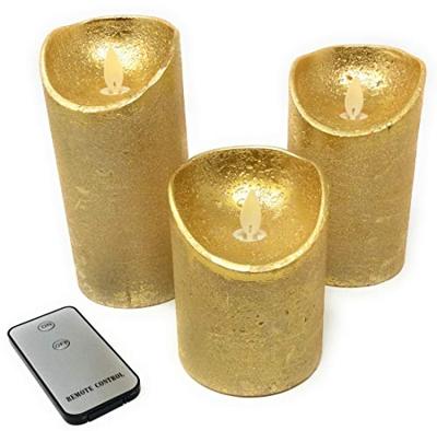 Batterijverlichting 3 kaarsen wax rustiek met bewegende vlam goud Anna's Collection - Annas collection