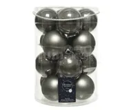 Kerstballen Glas Ø8cm Warm Grijs 16st - thumbnail