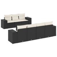 8-delige Loungeset met kussens poly rattan zwart - thumbnail