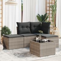 5-delige Loungeset met kussens poly rattan lichtgrijs - thumbnail