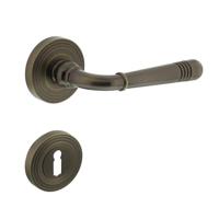 Deurkruk Emily op rozet met sleutel plaatjes gebruineerd - thumbnail