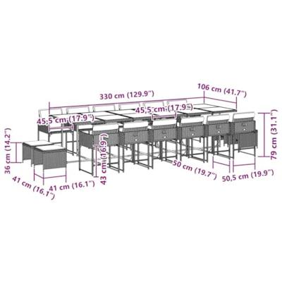 17-delige Tuinset met kussens poly rattan zwart