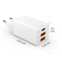 Hama Fast Charger GaN 1x USB-C PD 2x USB-A QC Mini-Charger 45 W Oplader Wit - thumbnail