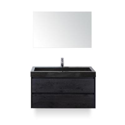 Dante Badmeubelset 100 cm - Black Oak - Wastafel Hardsteen Wit Lucca - met Spiegel