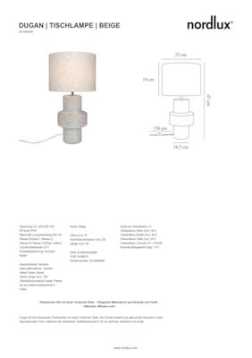 Nordlux TafellampDugan zand bruin - 2512655009