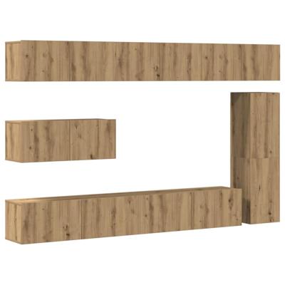 7-delig Tv-meubelset wandmontage bewerkt hout artisanaal eiken - thumbnail