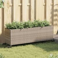 Plantenbak met wielen 3 potten 107x32x38 cm poly rattan grijs - thumbnail