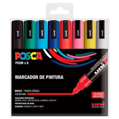 Set Viltstiften Uni-Ball POSCA Basic PC-5M Multicolour 8 Onderdelen (8 Stuks)