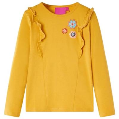 Kindershirt met lange mouwen bloemenprint 104 donkerokerkleurig - thumbnail